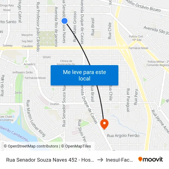 Rua Senador Souza Naves 452 - Hosp. Santa Casa to Inesul-Faculdade map