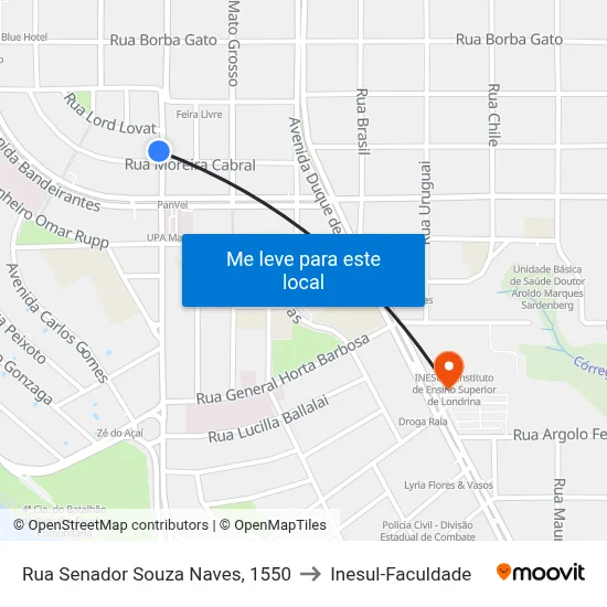 Rua Senador Souza Naves, 1550 to Inesul-Faculdade map