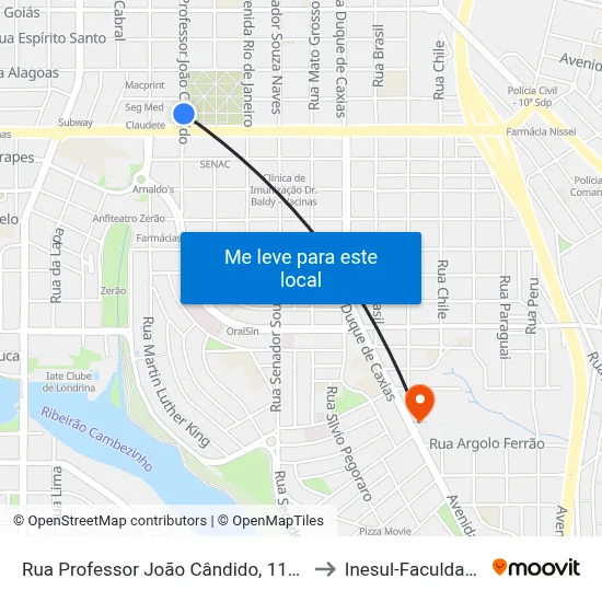 Rua Professor João Cândido, 1119 to Inesul-Faculdade map
