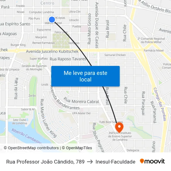 Rua Professor João Cândido, 789 to Inesul-Faculdade map