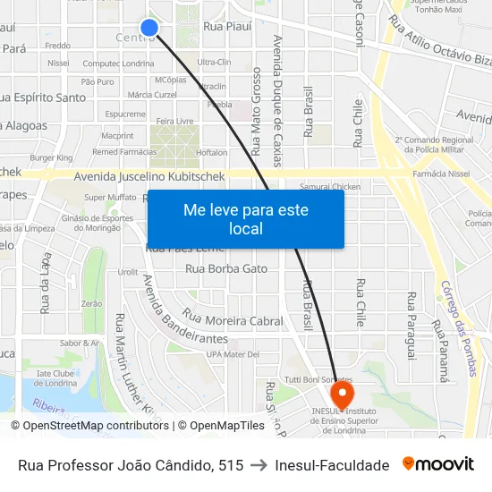 Rua Professor João Cândido, 515 to Inesul-Faculdade map
