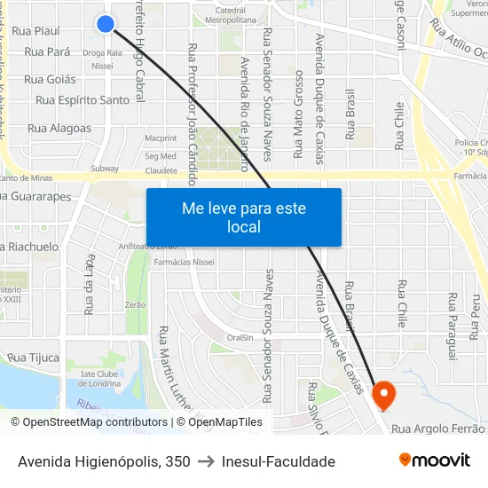 Avenida Higienópolis, 350 to Inesul-Faculdade map