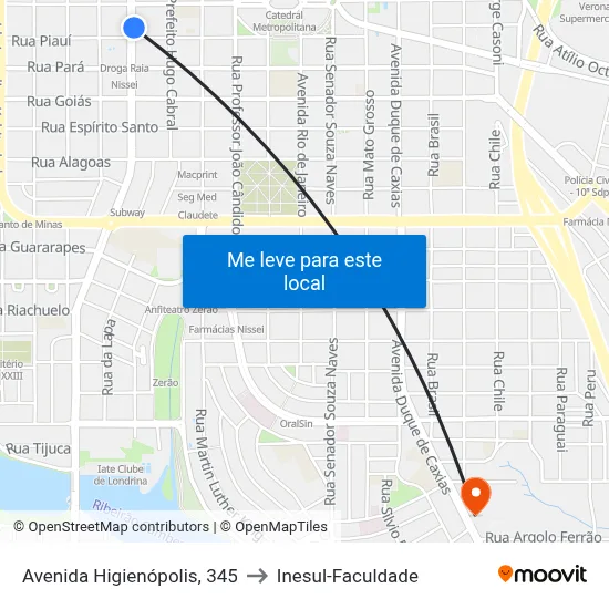 Avenida Higienópolis, 345 to Inesul-Faculdade map