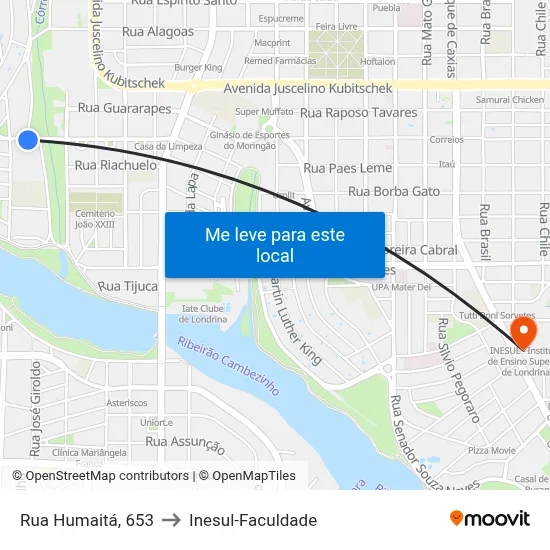 Rua Humaitá, 653 to Inesul-Faculdade map