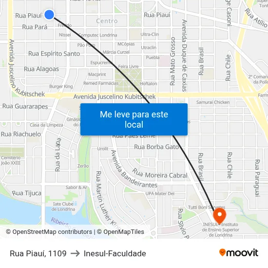 Rua Piauí, 1109 to Inesul-Faculdade map