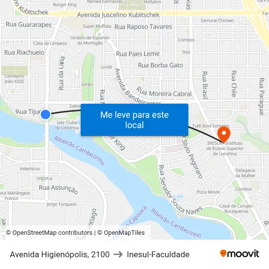 Avenida Higienópolis, 2100 to Inesul-Faculdade map