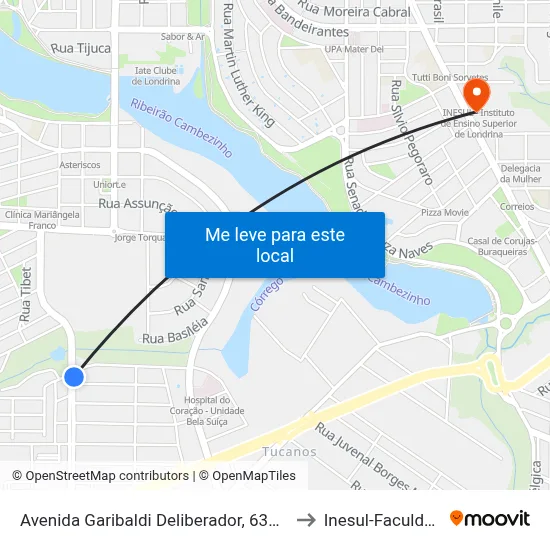 Avenida Garibaldi Deliberador, 635-661 to Inesul-Faculdade map