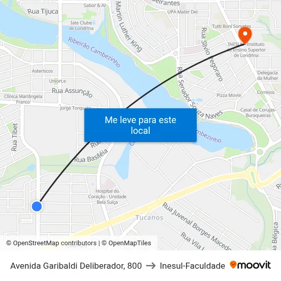 Avenida Garibaldi Deliberador, 800 to Inesul-Faculdade map