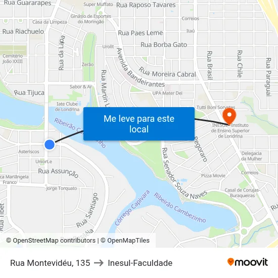 Rua Montevidéu, 135 to Inesul-Faculdade map