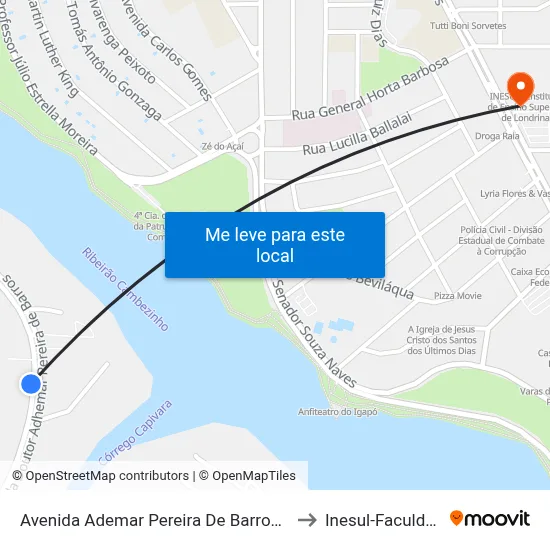 Avenida Ademar Pereira De Barros, 730 to Inesul-Faculdade map