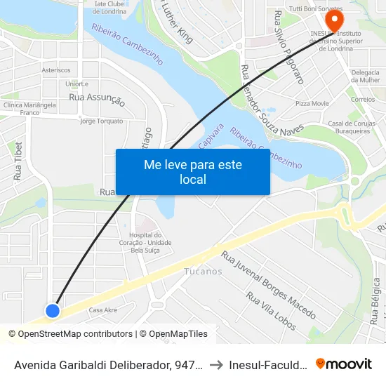 Avenida Garibaldi Deliberador, 947-1059 to Inesul-Faculdade map