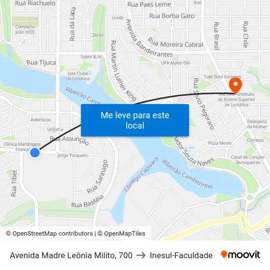 Avenida Madre Leônia Milito, 700 to Inesul-Faculdade map