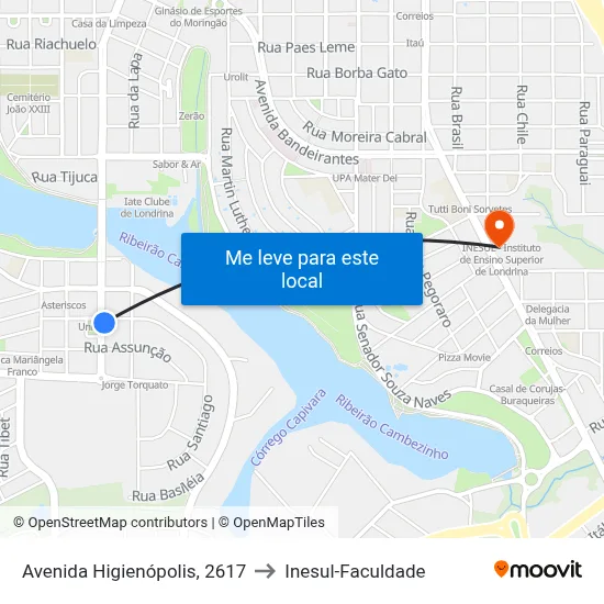 Avenida Higienópolis, 2617 to Inesul-Faculdade map