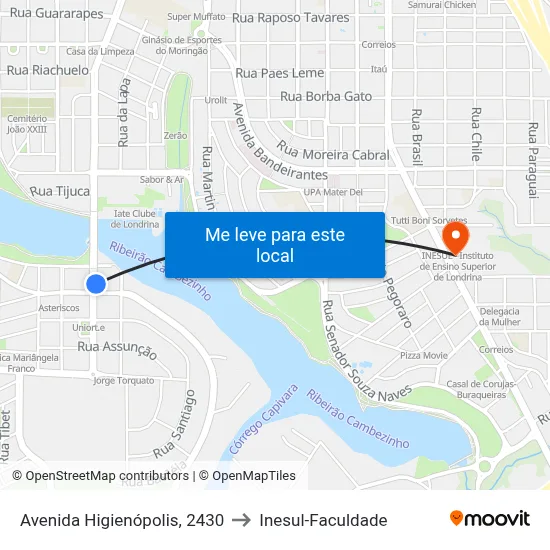 Avenida Higienópolis, 2430 to Inesul-Faculdade map