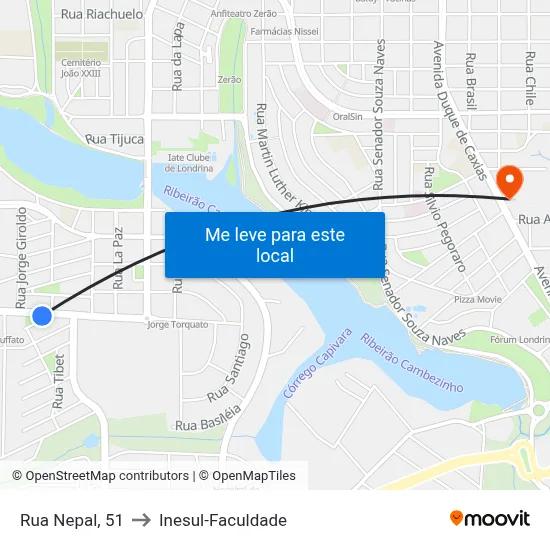 Rua Nepal, 51 to Inesul-Faculdade map
