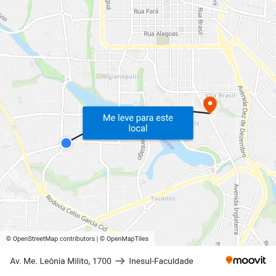 Av. Me. Leônia Milito, 1700 to Inesul-Faculdade map