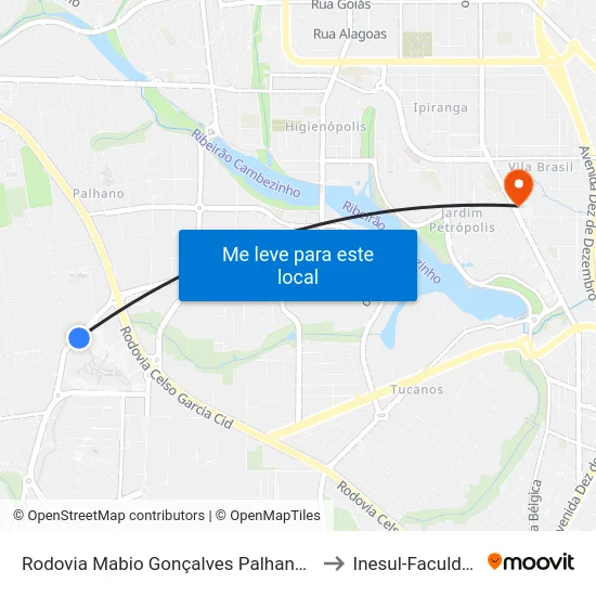 Rodovia Mabio Gonçalves Palhano, 300 to Inesul-Faculdade map