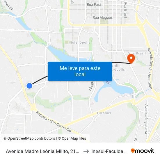 Avenida Madre Leônia Milito, 2100 to Inesul-Faculdade map