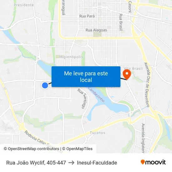 Rua João Wyclif, 405-447 to Inesul-Faculdade map