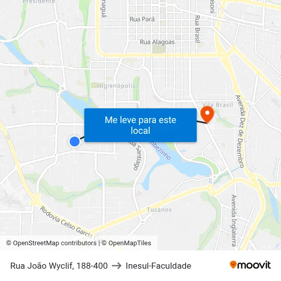 Rua João Wyclif, 188-400 to Inesul-Faculdade map