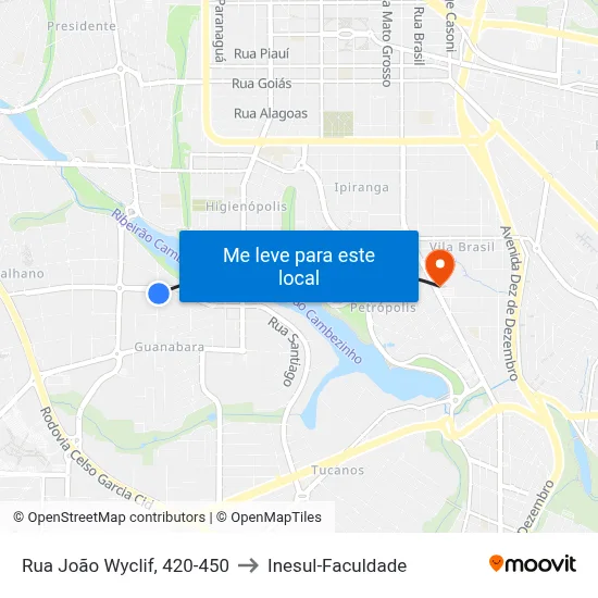 Rua João Wyclif, 420-450 to Inesul-Faculdade map