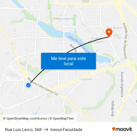 Rua Luis Lerco, 368 to Inesul-Faculdade map