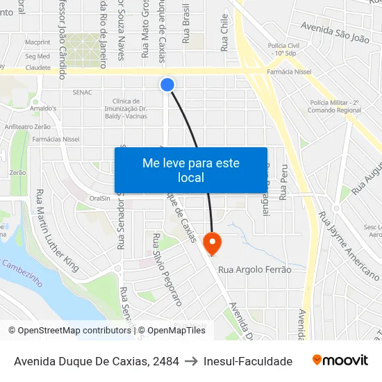 Avenida Duque De Caxias, 2484 to Inesul-Faculdade map
