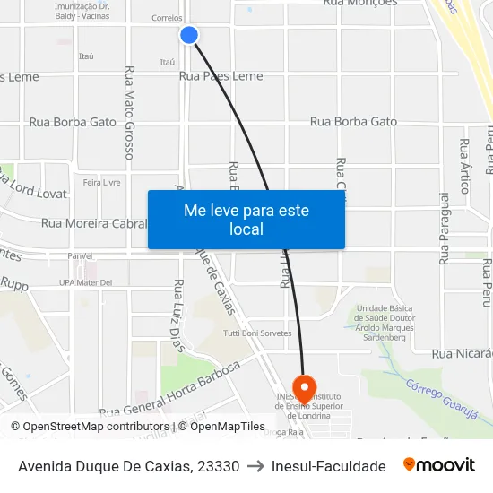 Avenida Duque De Caxias, 23330 to Inesul-Faculdade map