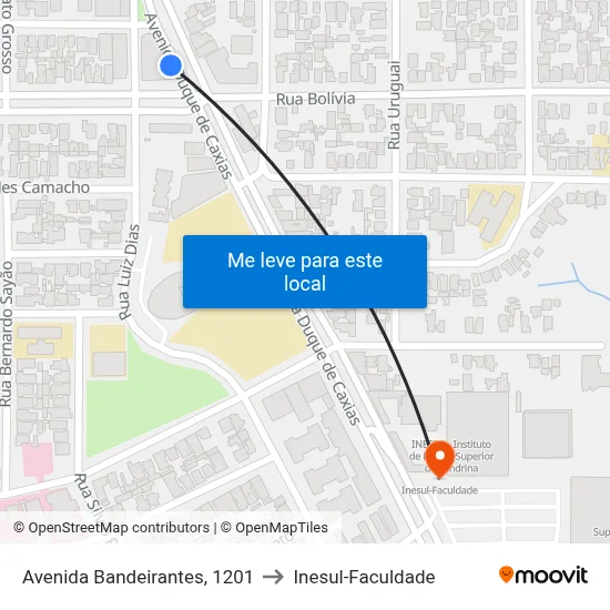 Avenida Bandeirantes, 1201 to Inesul-Faculdade map