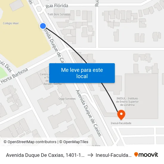 Avenida Duque De Caxias, 1401-1485 to Inesul-Faculdade map