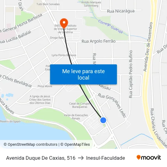 Avenida Duque De Caxias, 516 to Inesul-Faculdade map