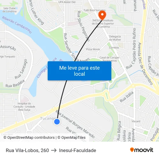 Rua Vila-Lobos, 260 to Inesul-Faculdade map