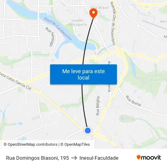 Rua Domingos Biasoni, 195 to Inesul-Faculdade map