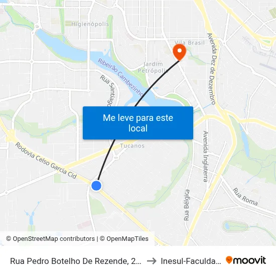 Rua Pedro Botelho De Rezende, 2159 to Inesul-Faculdade map