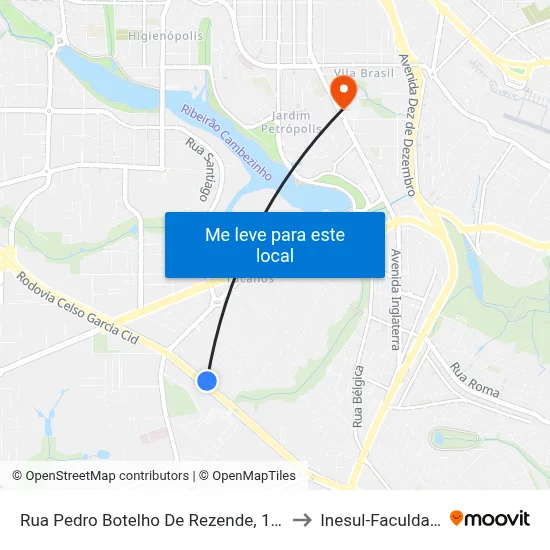 Rua Pedro Botelho De Rezende, 1160 to Inesul-Faculdade map