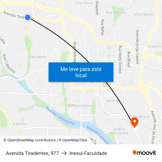 Avenida Tiradentes, 977 to Inesul-Faculdade map