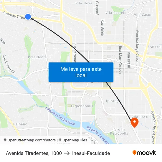 Avenida Tiradentes, 1000 to Inesul-Faculdade map