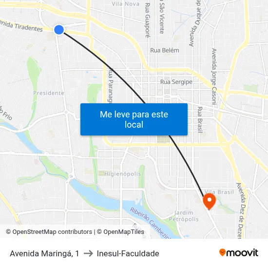 Avenida Maringá, 1 to Inesul-Faculdade map