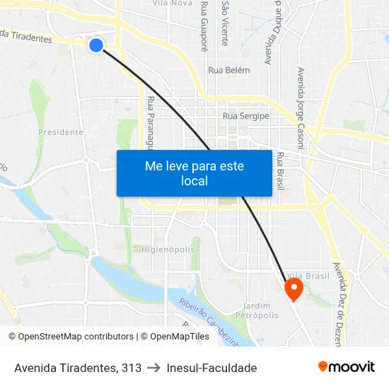 Avenida Tiradentes, 313 to Inesul-Faculdade map