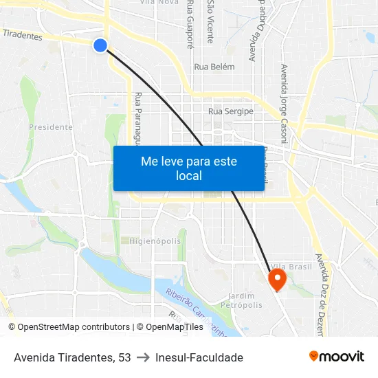 Avenida Tiradentes, 53 to Inesul-Faculdade map