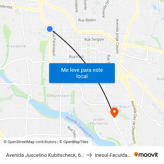 Avenida Juscelino Kubitscheck, 612 to Inesul-Faculdade map