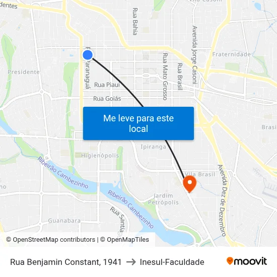 Rua Benjamin Constant, 1941 to Inesul-Faculdade map
