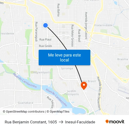 Rua Benjamin Constant, 1605 to Inesul-Faculdade map