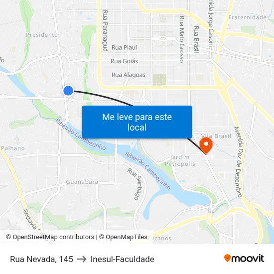 Rua Nevada, 145 to Inesul-Faculdade map