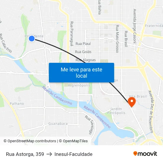 Rua Astorga, 359 to Inesul-Faculdade map