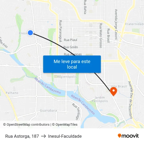 Rua Astorga, 187 to Inesul-Faculdade map