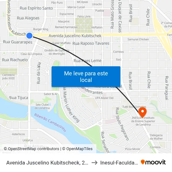 Avenida Juscelino Kubitscheck, 2228 to Inesul-Faculdade map