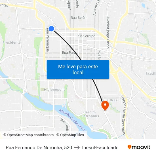 Rua Fernando De Noronha, 520 to Inesul-Faculdade map