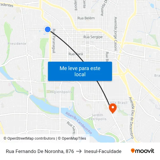 Rua Fernando De Noronha, 876 to Inesul-Faculdade map