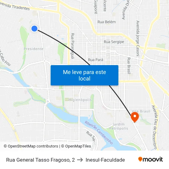 Rua General Tasso Fragoso, 2 to Inesul-Faculdade map